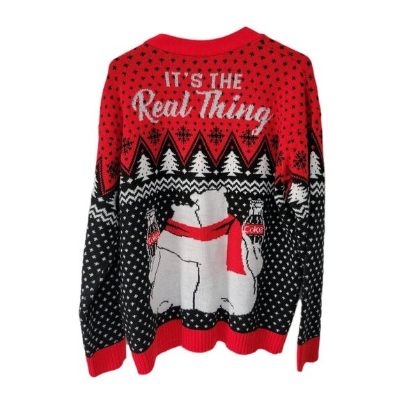 Coca-Cola Ugly Christmas Cardigan XL “It’s the Real Thing” Bottles Polar Bears - Picture 2 of 4